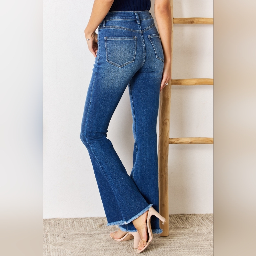 Kancan High Rise Raw Hem Flare Jeans - Picture 2 of 10